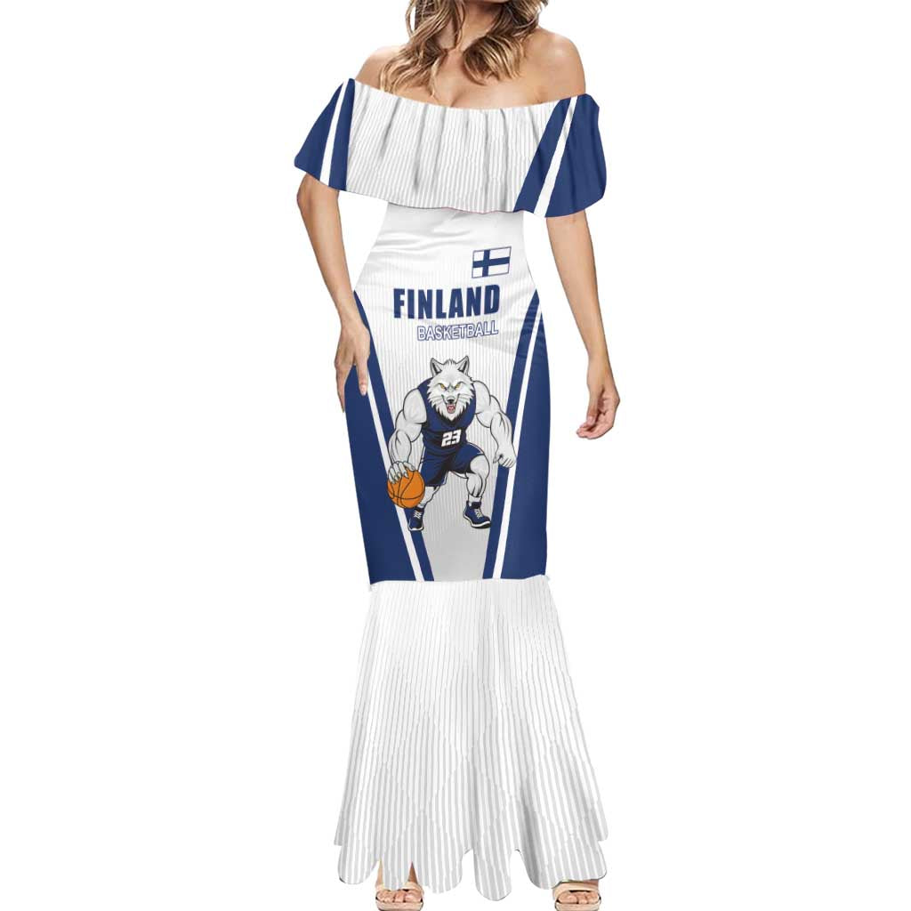 Finland Basketball Custom Mermaid Dress Wolf Mascot Dynamic Style - Wonder Print Shop