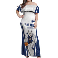 Finland Basketball Custom Off Shoulder Maxi Dress Wolf Mascot Dynamic Style - Wonder Print Shop