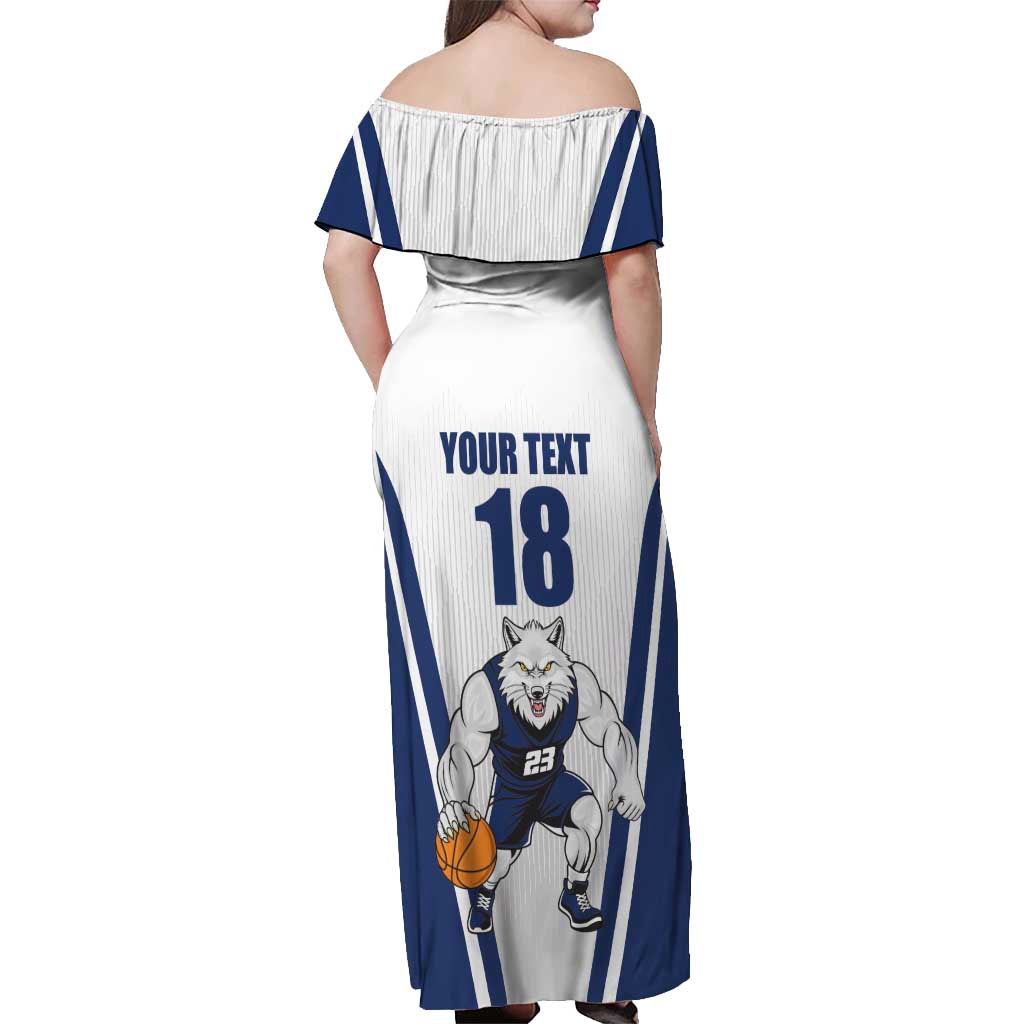 Finland Basketball Custom Off Shoulder Maxi Dress Wolf Mascot Dynamic Style - Wonder Print Shop