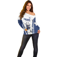 Finland Basketball Custom Off Shoulder Sweater Wolf Mascot Dynamic Style - Wonder Print Shop