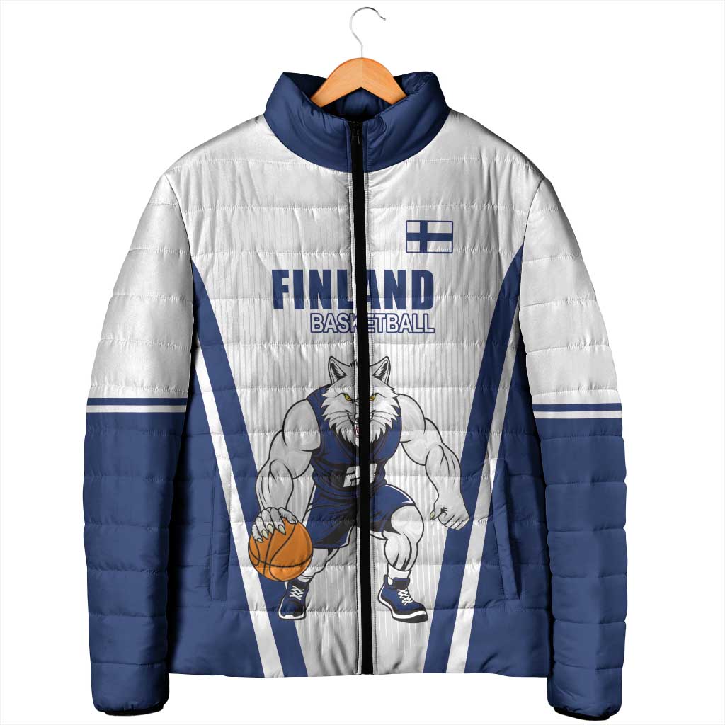 Finland Basketball Custom Padded Jacket Wolf Mascot Dynamic Style - Wonder Print Shop