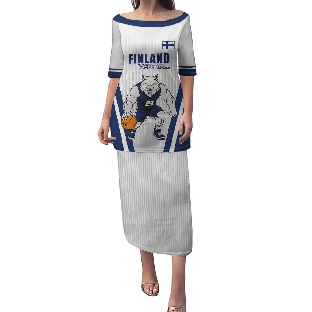 Finland Basketball Custom Puletasi Wolf Mascot Dynamic Style - Wonder Print Shop