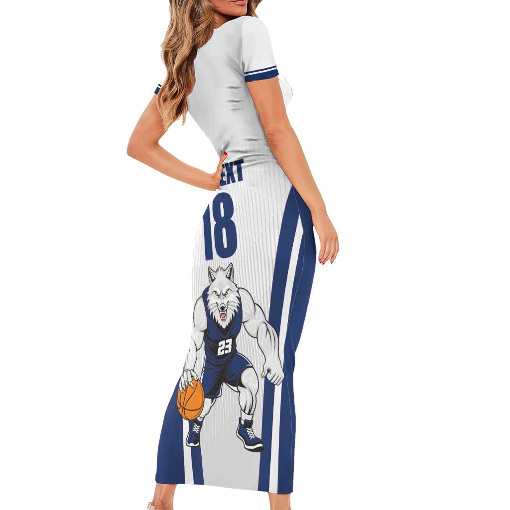 Finland Basketball Custom Short Sleeve Bodycon Dress Wolf Mascot Dynamic Style - Wonder Print Shop