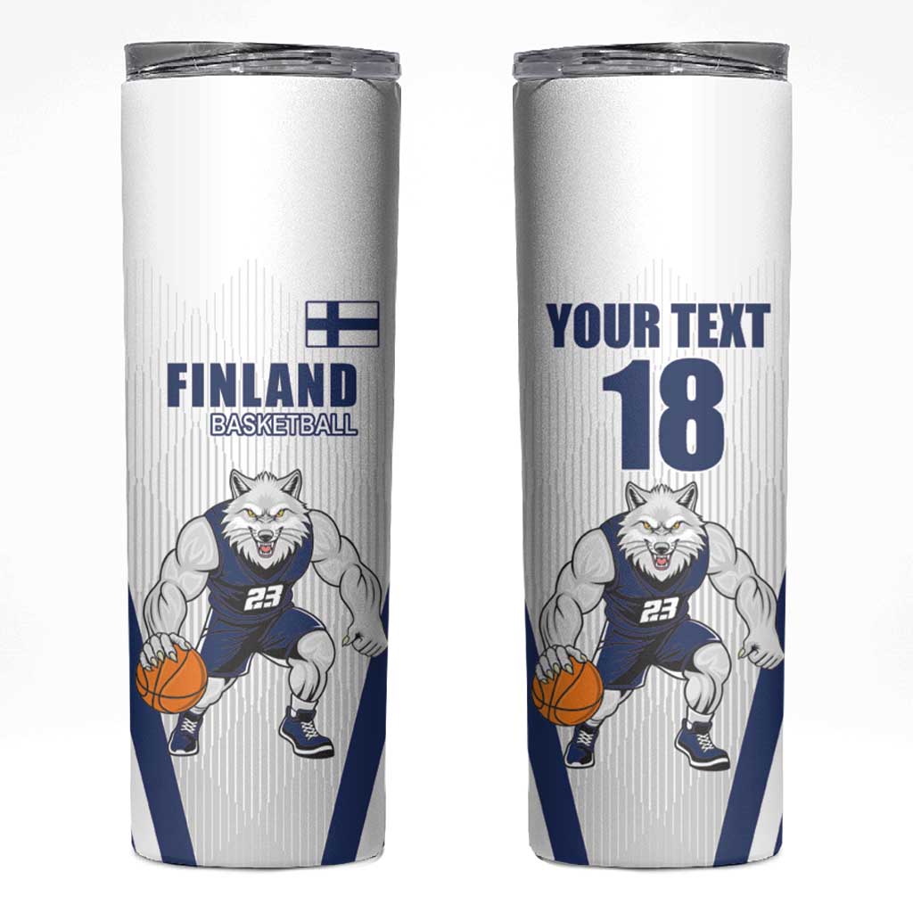 Finland Basketball Custom Skinny Tumbler Wolf Mascot Dynamic Style - Wonder Print Shop