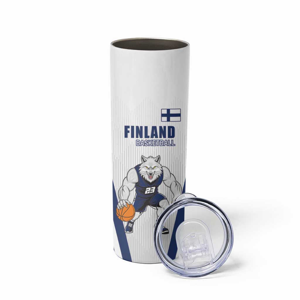 Finland Basketball Custom Skinny Tumbler Wolf Mascot Dynamic Style - Wonder Print Shop