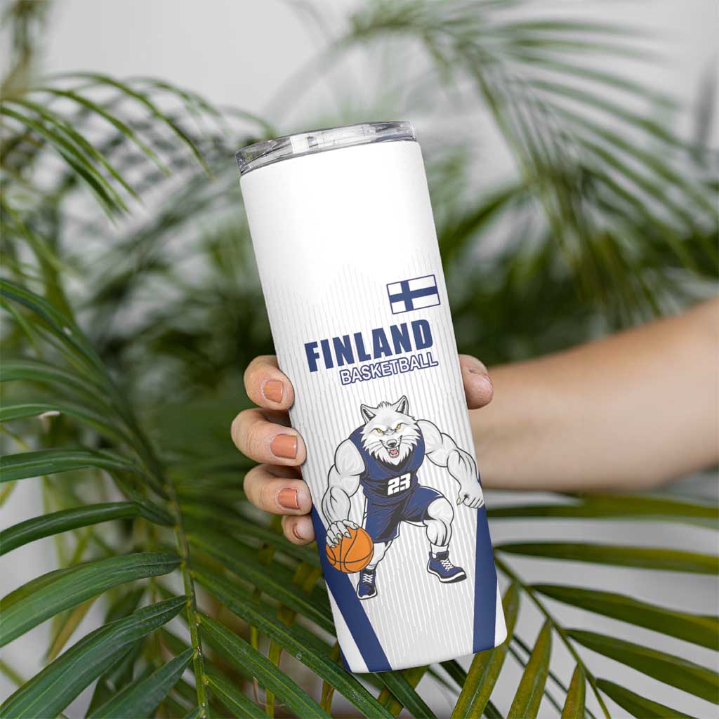 Finland Basketball Custom Skinny Tumbler Wolf Mascot Dynamic Style - Wonder Print Shop