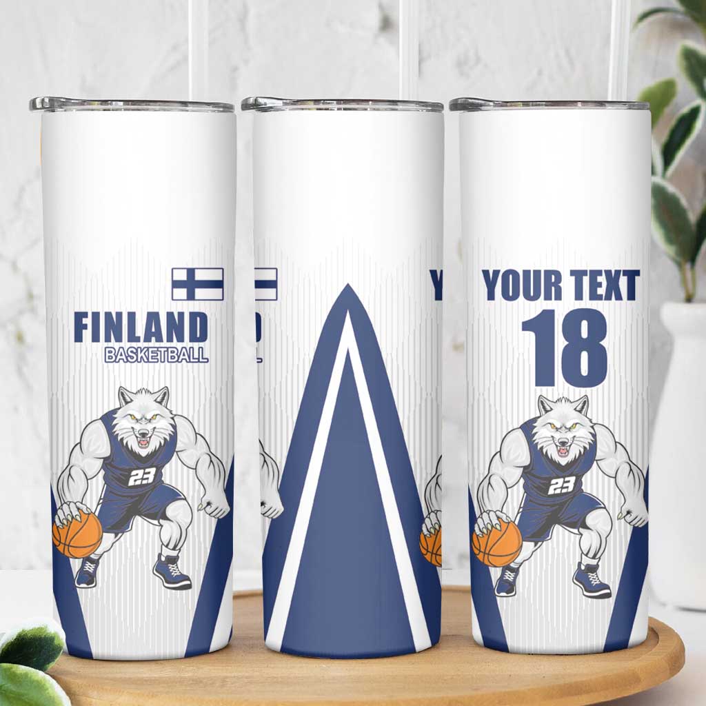 Finland Basketball Custom Skinny Tumbler Wolf Mascot Dynamic Style - Wonder Print Shop
