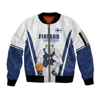 Finland Basketball Custom Sleeve Zip Bomber Jacket Wolf Mascot Dynamic Style - Wonder Print Shop