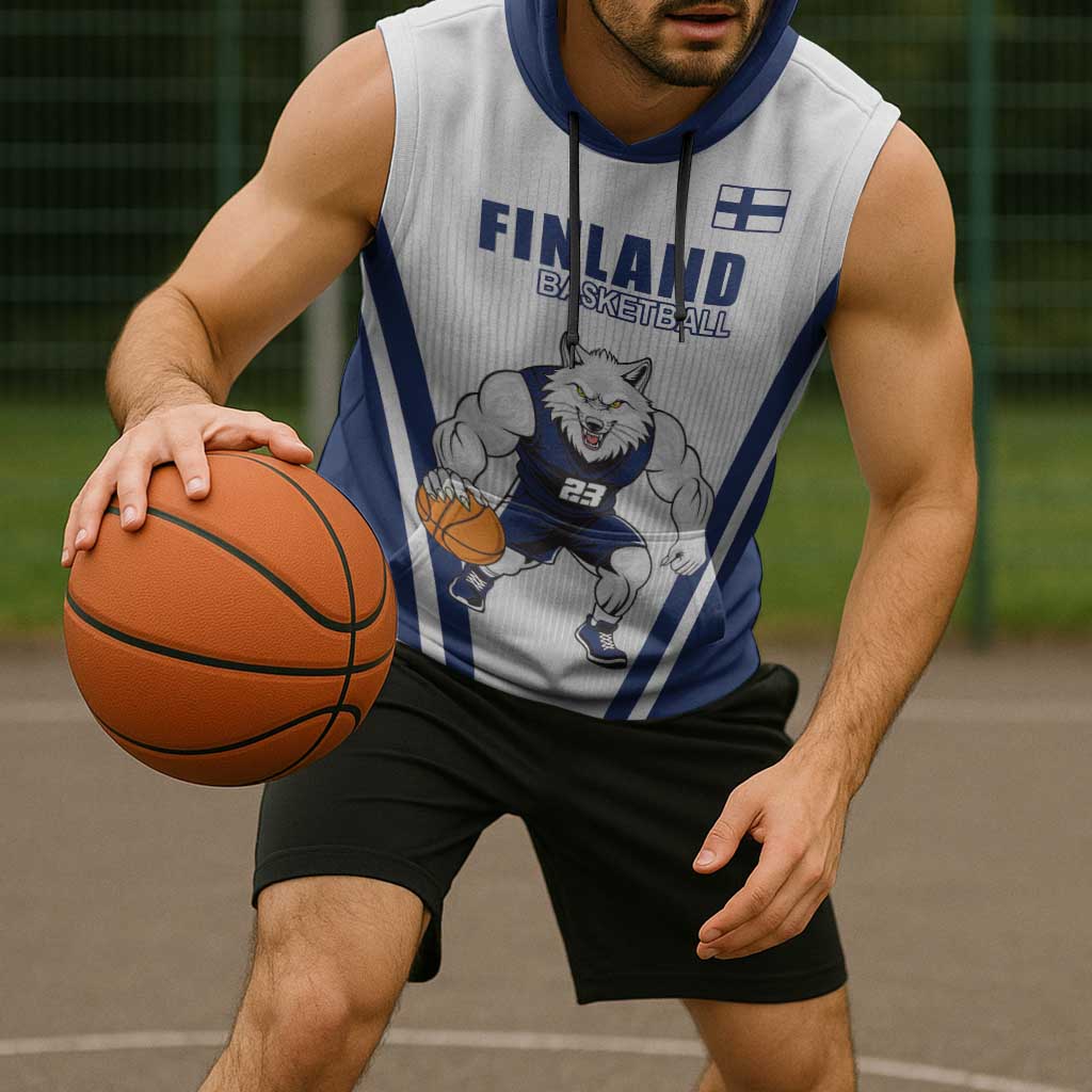 Finland Basketball Custom Sleeveless Hoodie Wolf Mascot Dynamic Style - Wonder Print Shop