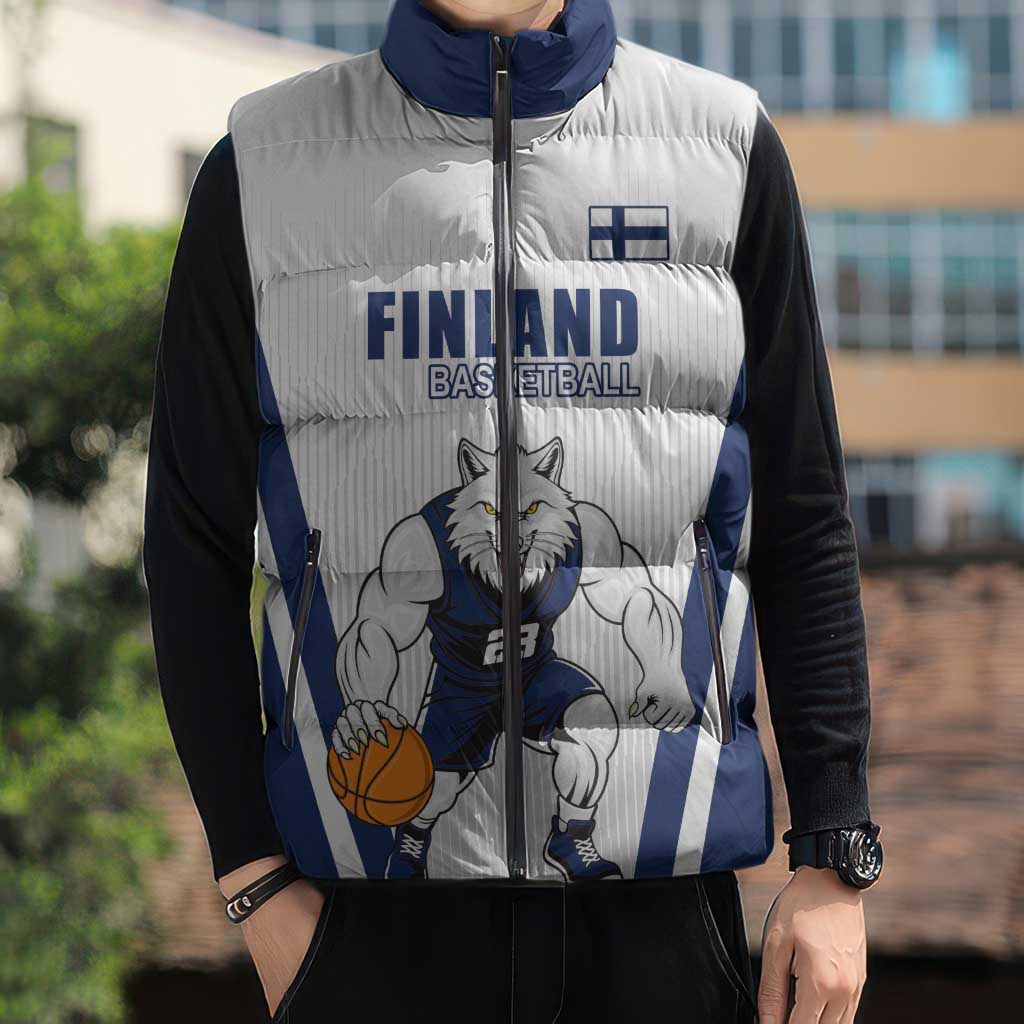 Finland Basketball Custom Sleeveless Puffer Jacket Wolf Mascot Dynamic Style - Wonder Print Shop