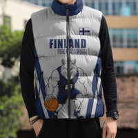 Finland Basketball Custom Sleeveless Puffer Jacket Wolf Mascot Dynamic Style - Wonder Print Shop