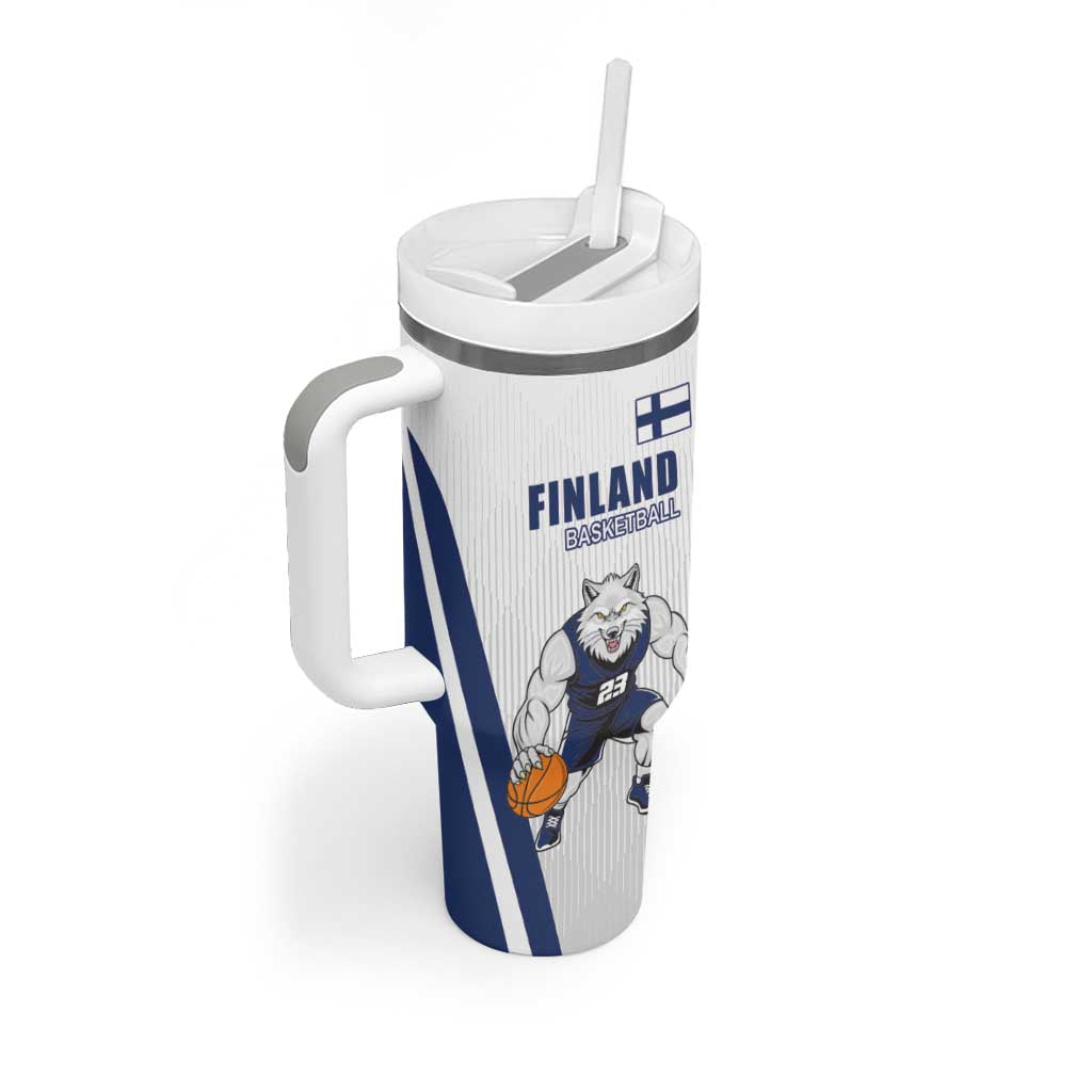 Finland Basketball Custom Tumbler With Handle Wolf Mascot Dynamic Style - Wonder Print Shop