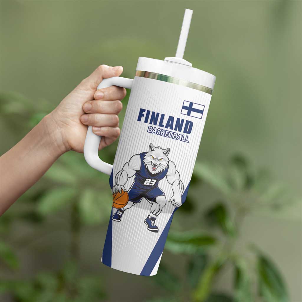 Finland Basketball Custom Tumbler With Handle Wolf Mascot Dynamic Style - Wonder Print Shop