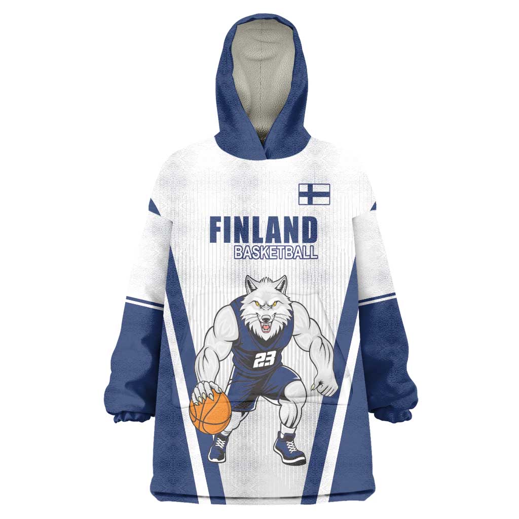 Finland Basketball Custom Wearable Blanket Hoodie Wolf Mascot Dynamic Style - Wonder Print Shop