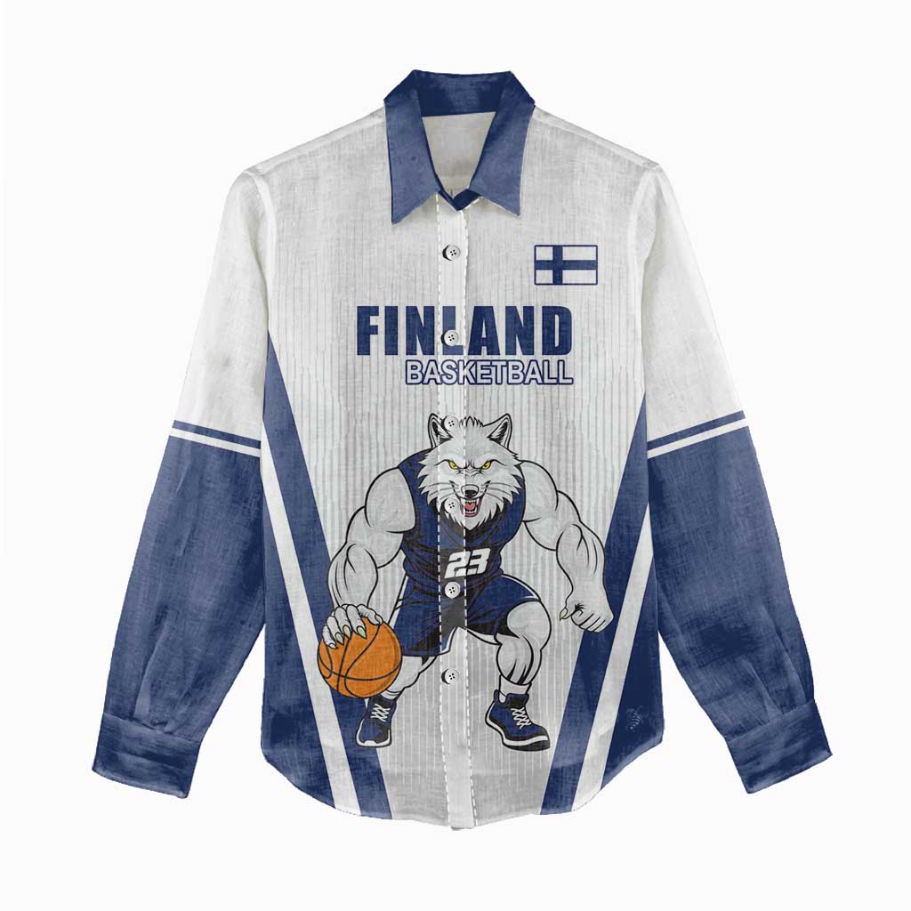 Finland Basketball Custom Women Casual Shirt Wolf Mascot Dynamic Style - Wonder Print Shop
