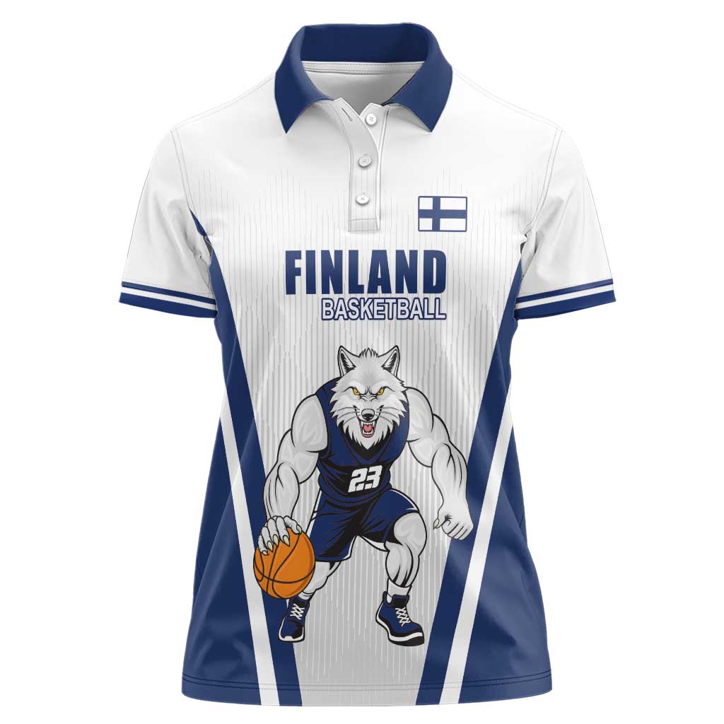 Finland Basketball Custom Women Polo Shirt Wolf Mascot Dynamic Style - Wonder Print Shop