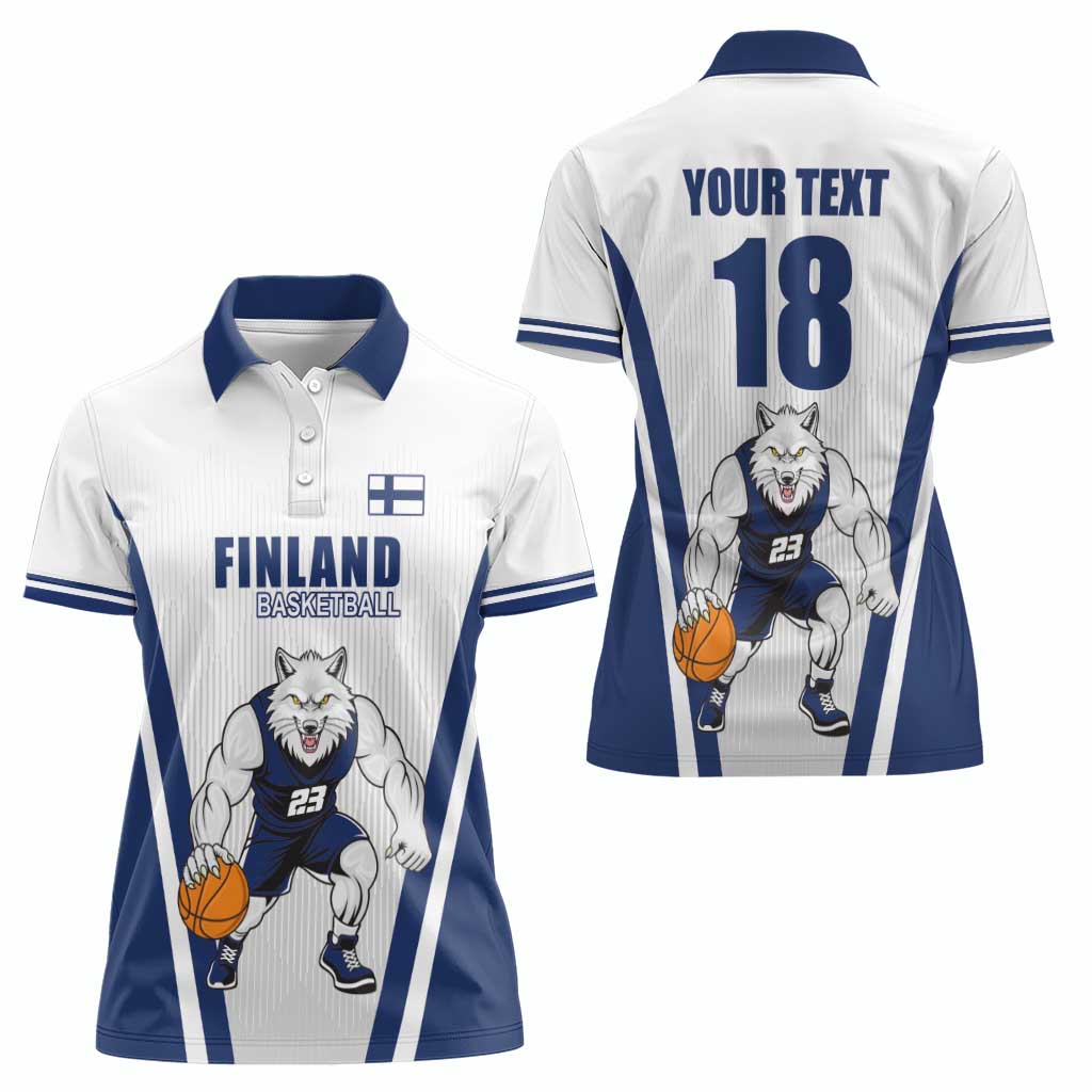 Finland Basketball Custom Women Polo Shirt Wolf Mascot Dynamic Style - Wonder Print Shop
