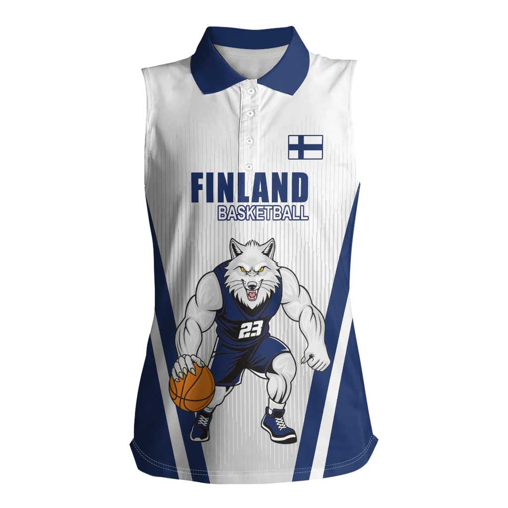 Finland Basketball Custom Women Sleeveless Polo Shirt Wolf Mascot Dynamic Style - Wonder Print Shop