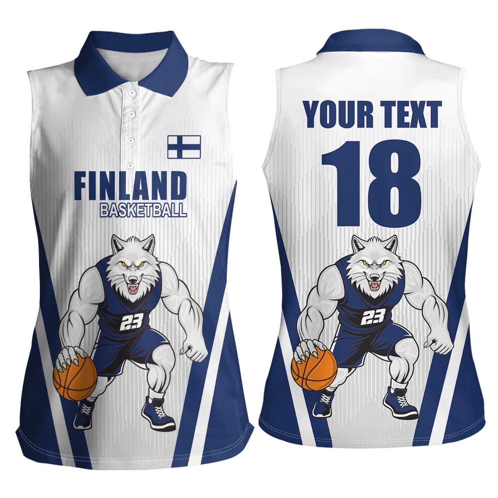 Finland Basketball Custom Women Sleeveless Polo Shirt Wolf Mascot Dynamic Style - Wonder Print Shop