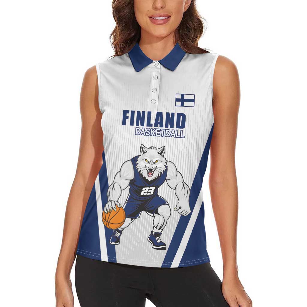 Finland Basketball Custom Women Sleeveless Polo Shirt Wolf Mascot Dynamic Style - Wonder Print Shop