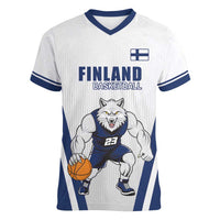 Finland Basketball Custom Women V-Neck T-Shirt Wolf Mascot Dynamic Style - Wonder Print Shop