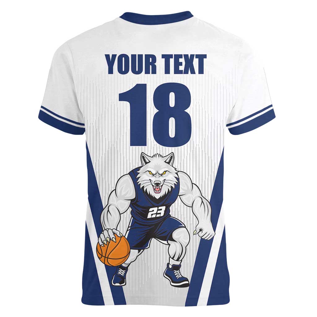 Finland Basketball Custom Women V-Neck T-Shirt Wolf Mascot Dynamic Style - Wonder Print Shop