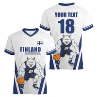 Finland Basketball Custom Women V-Neck T-Shirt Wolf Mascot Dynamic Style - Wonder Print Shop