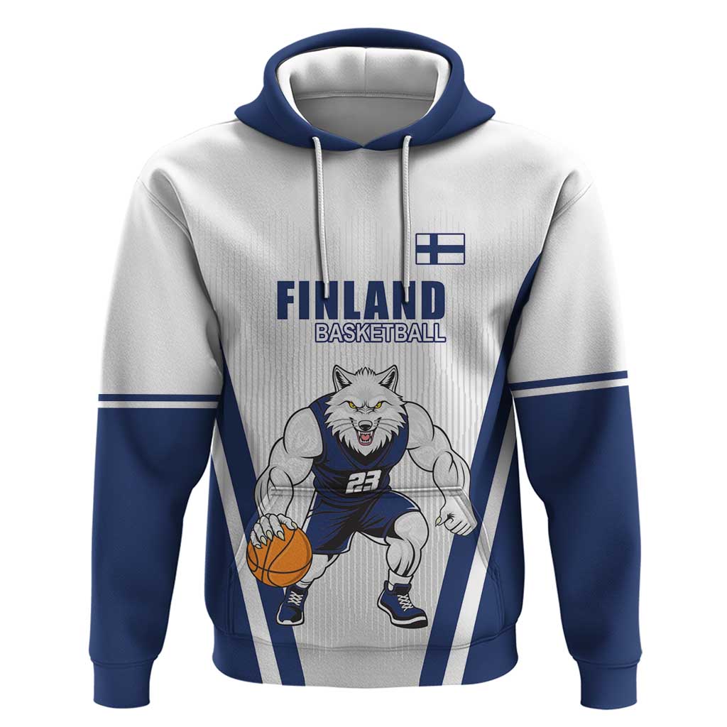 Finland Basketball Custom Zip Hoodie Wolf Mascot Dynamic Style - Wonder Print Shop