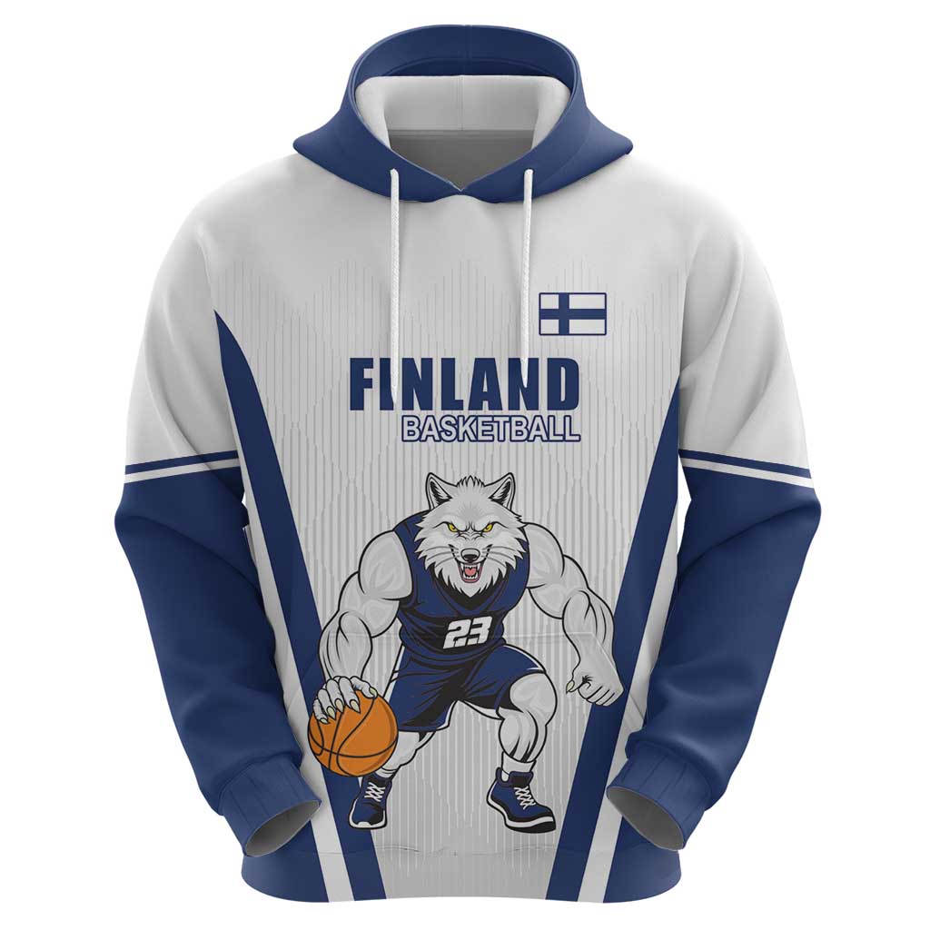 Finland Basketball Custom Zip Hoodie Wolf Mascot Dynamic Style - Wonder Print Shop