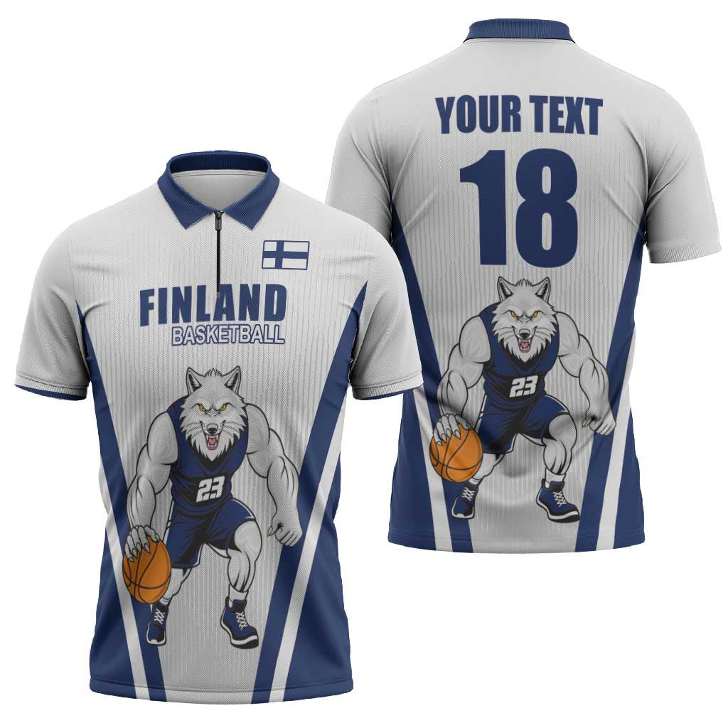 Finland Basketball Custom Zipper Polo Shirt Wolf Mascot Dynamic Style - Wonder Print Shop