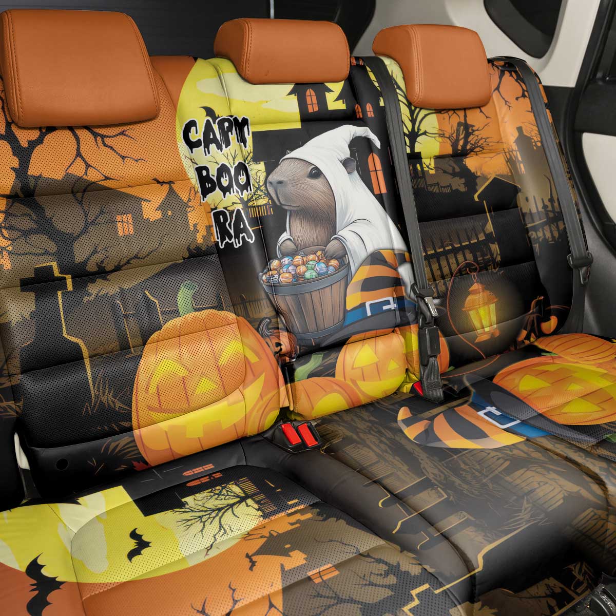 Capy-Boo-Ra Halloween Back Car Seat Cover Haunted House And Pumpkin Spooky - Wonder Print Shop