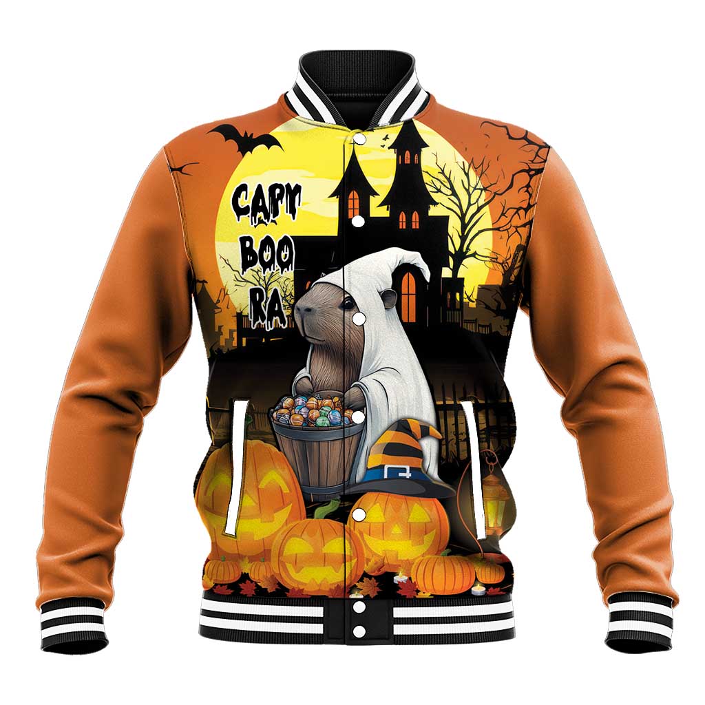 Capy-Boo-Ra Halloween Baseball Jacket Haunted House And Pumpkin Spooky - Wonder Print Shop