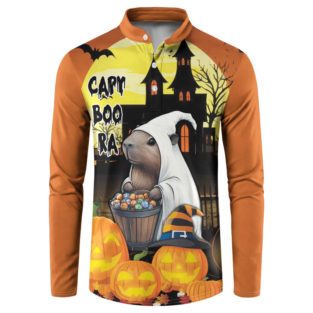 Capy-Boo-Ra Halloween Button Sweatshirt Haunted House And Pumpkin Spooky - Wonder Print Shop