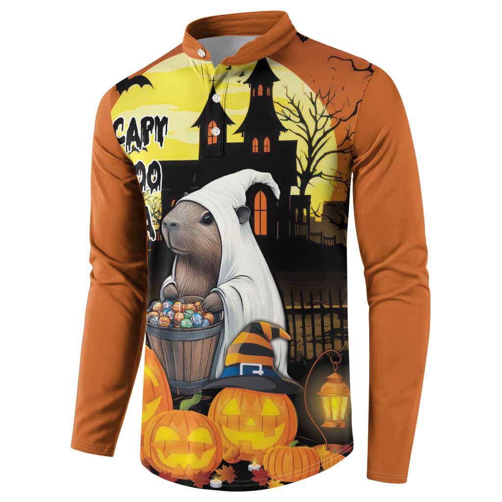 Capy-Boo-Ra Halloween Button Sweatshirt Haunted House And Pumpkin Spooky - Wonder Print Shop