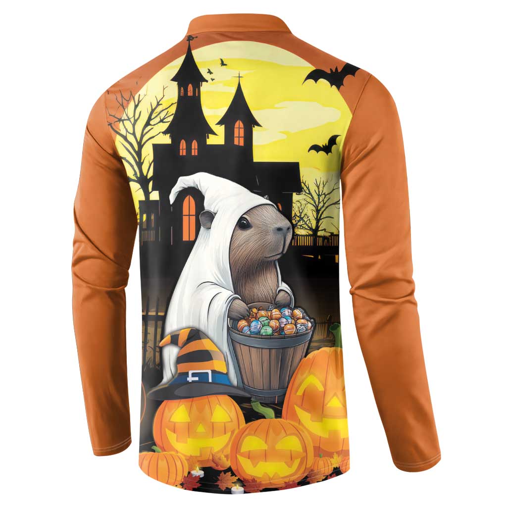 Capy-Boo-Ra Halloween Button Sweatshirt Haunted House And Pumpkin Spooky - Wonder Print Shop