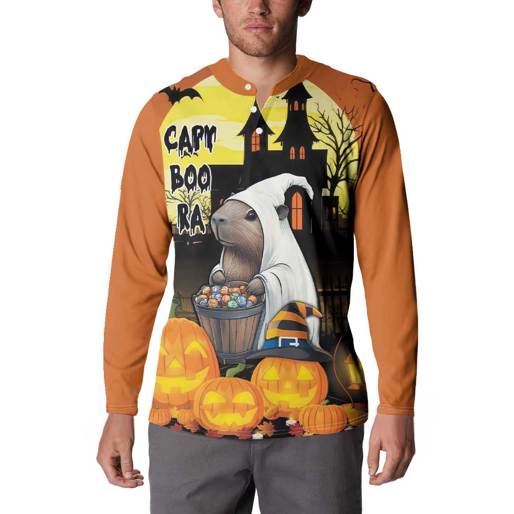 Capy-Boo-Ra Halloween Button Sweatshirt Haunted House And Pumpkin Spooky - Wonder Print Shop