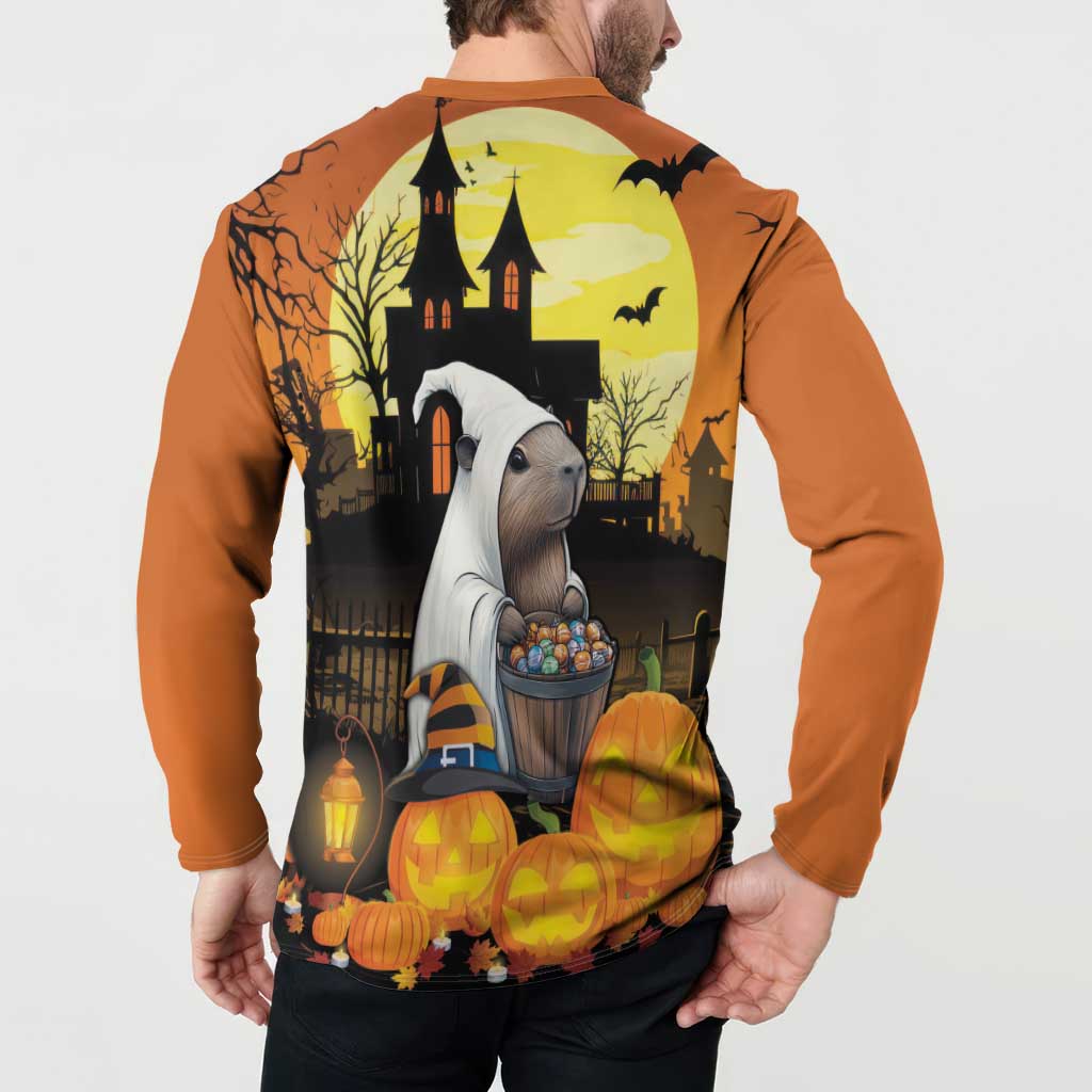 Capy-Boo-Ra Halloween Button Sweatshirt Haunted House And Pumpkin Spooky - Wonder Print Shop