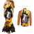 Capy-Boo-Ra Halloween Couples Matching Mermaid Dress and Long Sleeve Button Shirt Haunted House And Pumpkin Spooky