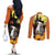 Capy-Boo-Ra Halloween Couples Matching Off The Shoulder Long Sleeve Dress and Long Sleeve Button Shirt Haunted House And Pumpkin Spooky