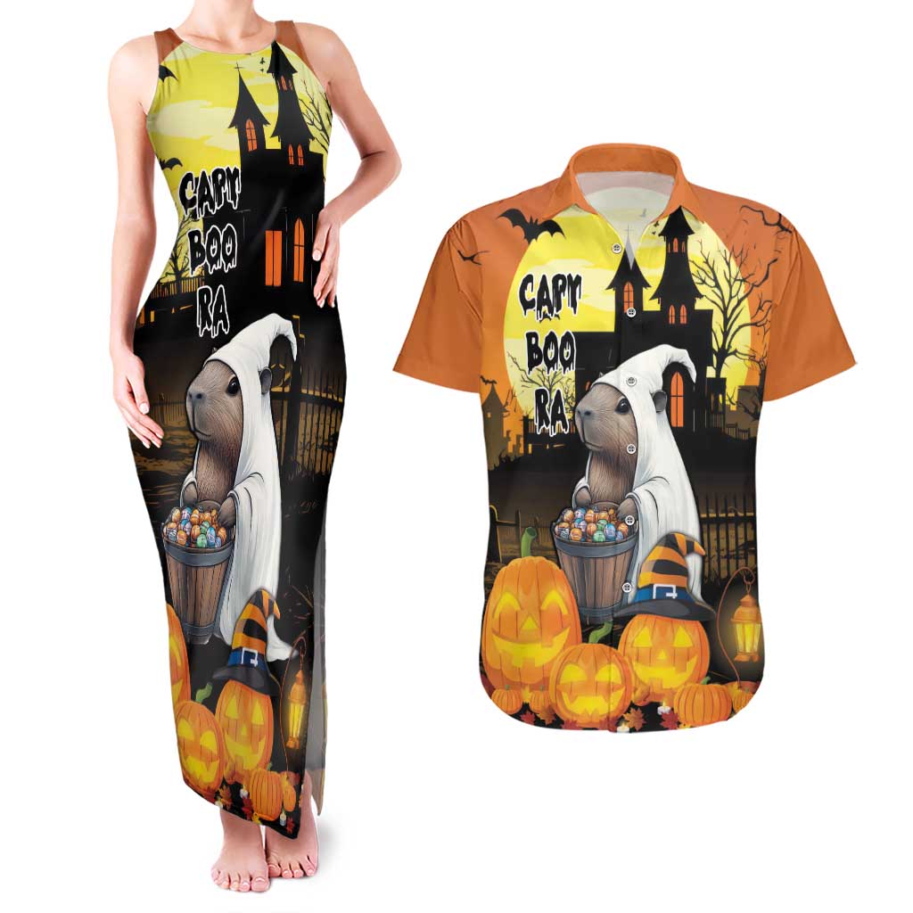 Capy-Boo-Ra Halloween Couples Matching Tank Maxi Dress and Hawaiian Shirt Haunted House And Pumpkin Spooky - Wonder Print Shop