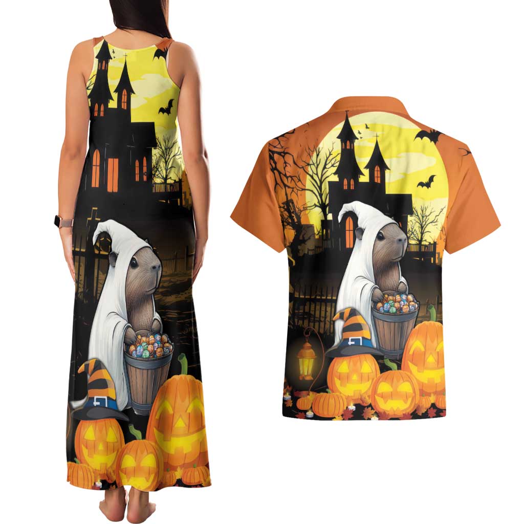 Capy-Boo-Ra Halloween Couples Matching Tank Maxi Dress and Hawaiian Shirt Haunted House And Pumpkin Spooky - Wonder Print Shop