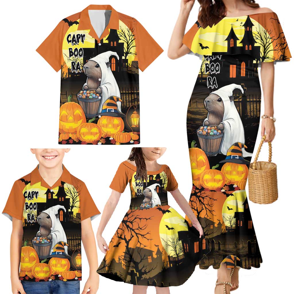 Capy-Boo-Ra Halloween Family Matching Mermaid Dress and Hawaiian Shirt Haunted House And Pumpkin Spooky - Wonder Print Shop