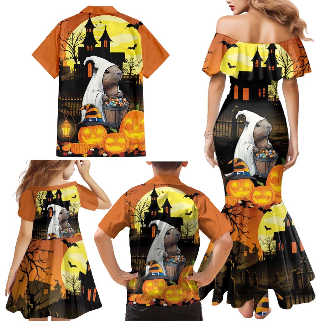 Capy-Boo-Ra Halloween Family Matching Mermaid Dress and Hawaiian Shirt Haunted House And Pumpkin Spooky - Wonder Print Shop
