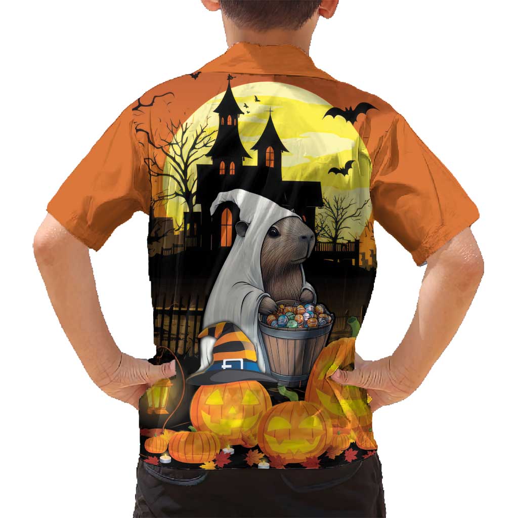 Capy-Boo-Ra Halloween Family Matching Off Shoulder Maxi Dress and Hawaiian Shirt Haunted House And Pumpkin Spooky - Wonder Print Shop
