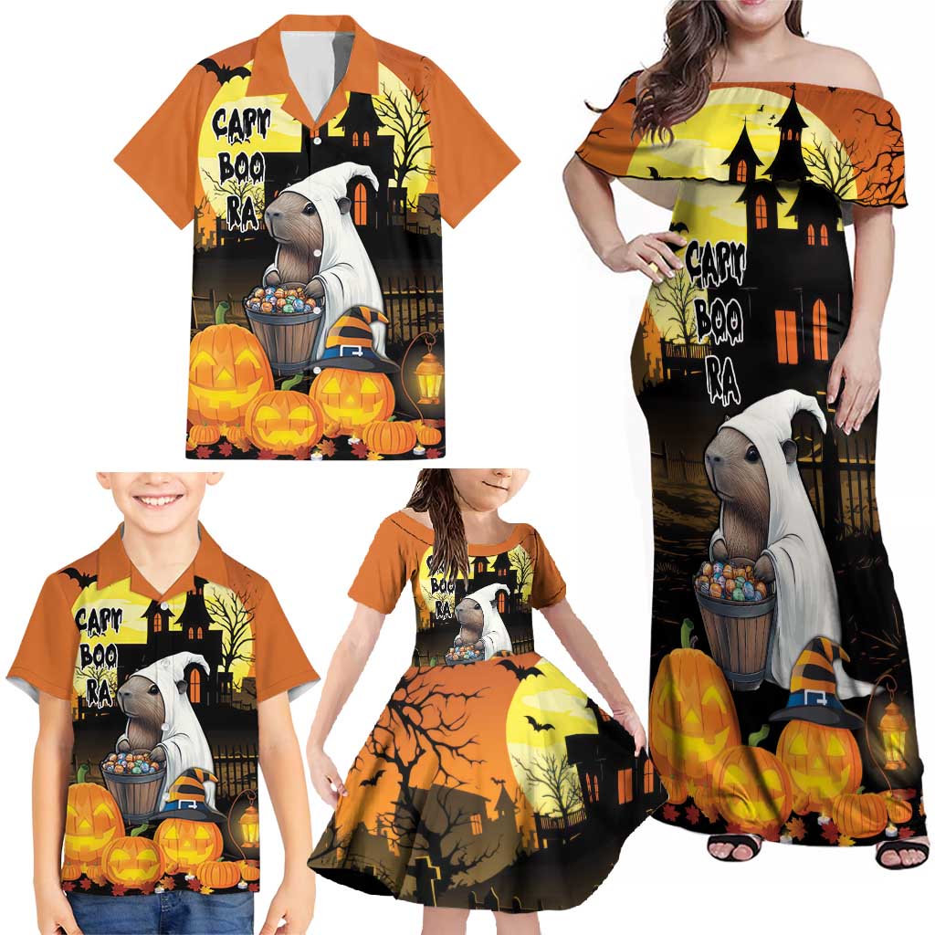 Capy-Boo-Ra Halloween Family Matching Off Shoulder Maxi Dress and Hawaiian Shirt Haunted House And Pumpkin Spooky - Wonder Print Shop
