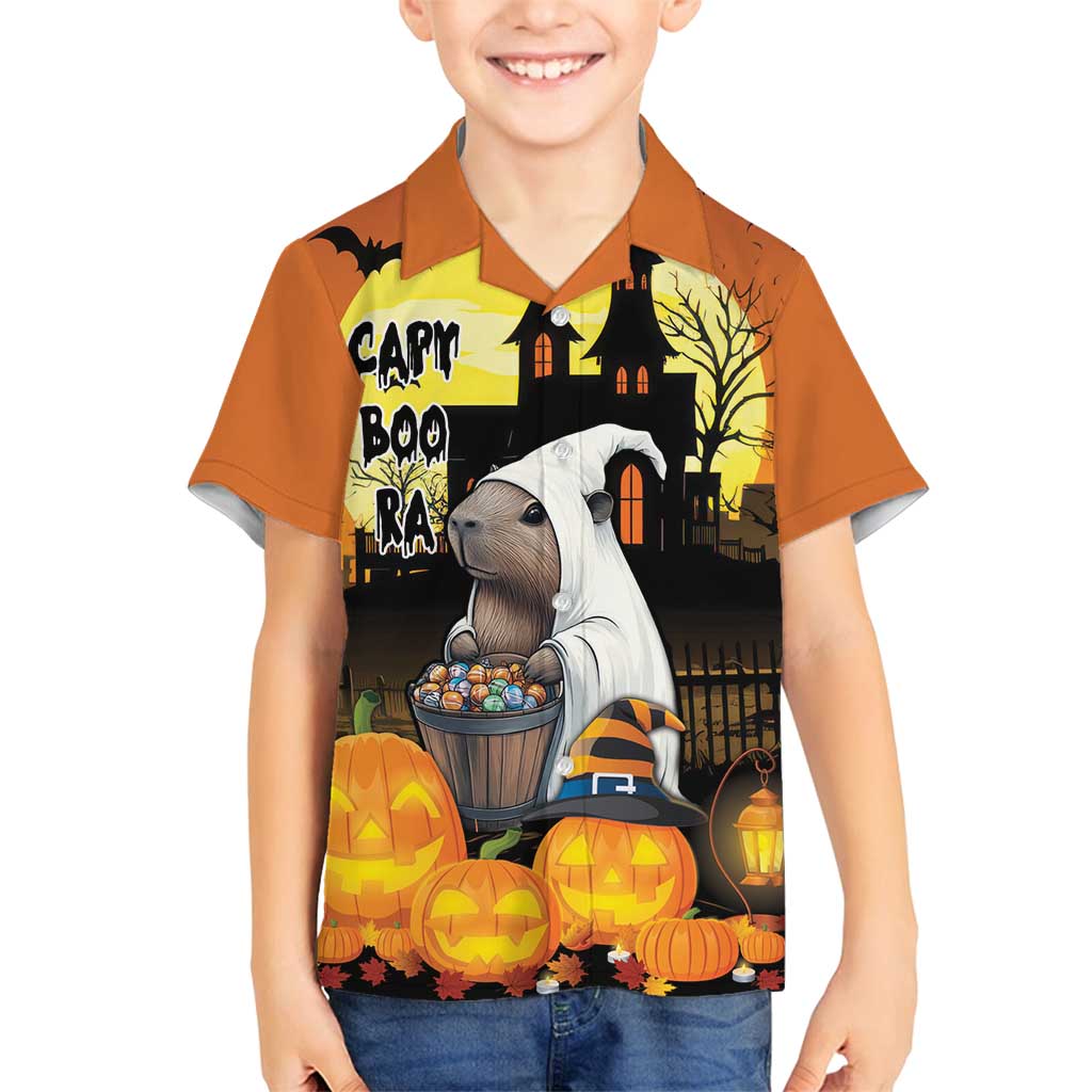 Capy-Boo-Ra Halloween Family Matching Off Shoulder Maxi Dress and Hawaiian Shirt Haunted House And Pumpkin Spooky - Wonder Print Shop
