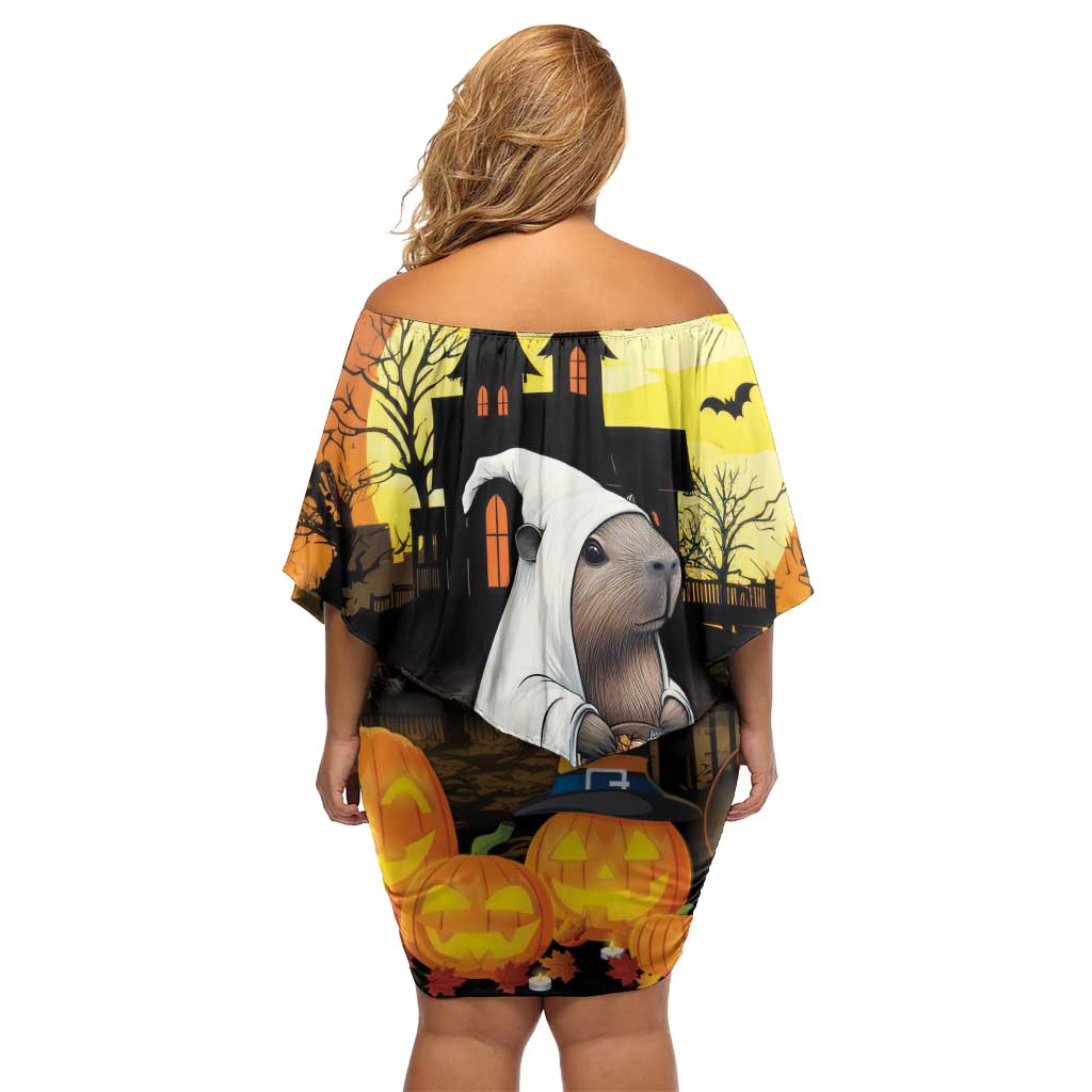 Capy-Boo-Ra Halloween Family Matching Off Shoulder Short Dress and Hawaiian Shirt Haunted House And Pumpkin Spooky - Wonder Print Shop
