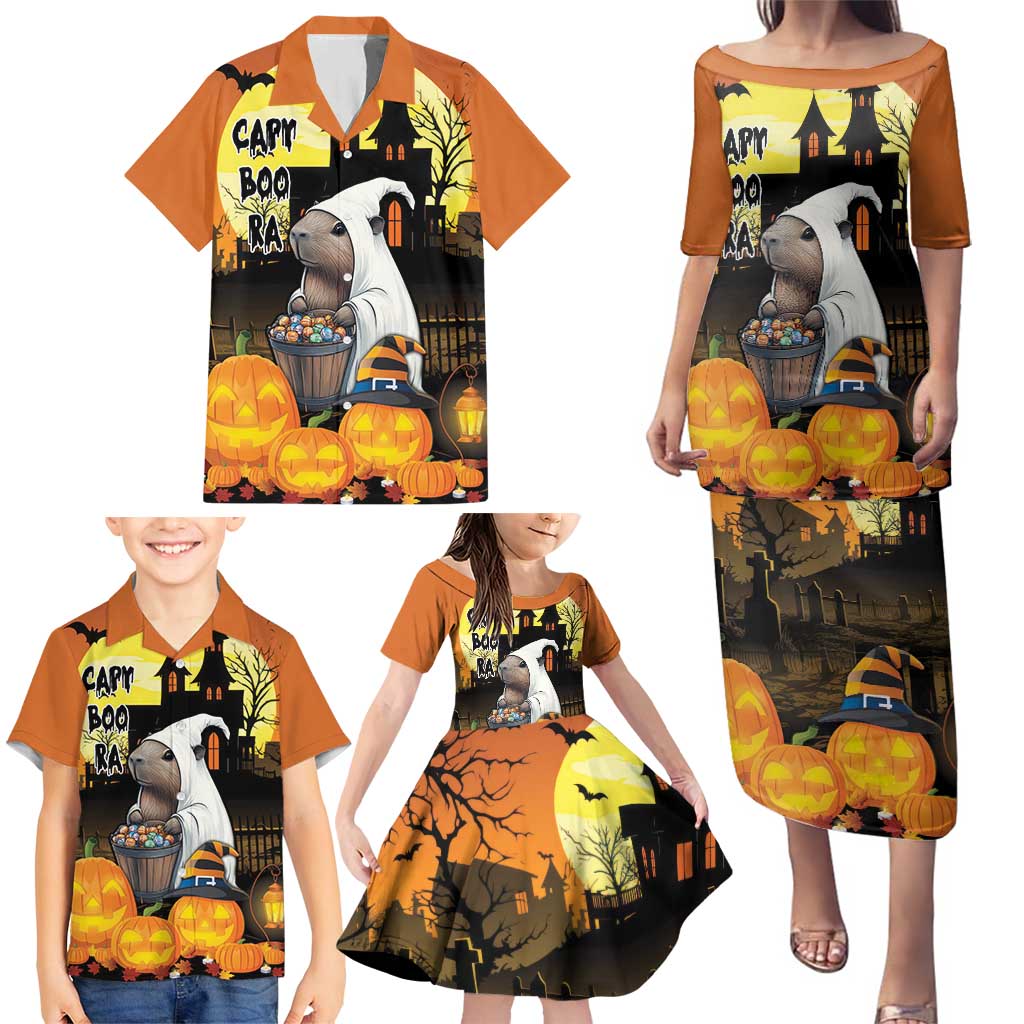 Capy-Boo-Ra Halloween Family Matching Puletasi and Hawaiian Shirt Haunted House And Pumpkin Spooky - Wonder Print Shop