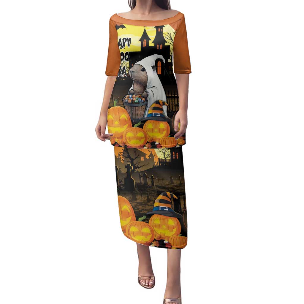 Capy-Boo-Ra Halloween Family Matching Puletasi and Hawaiian Shirt Haunted House And Pumpkin Spooky - Wonder Print Shop