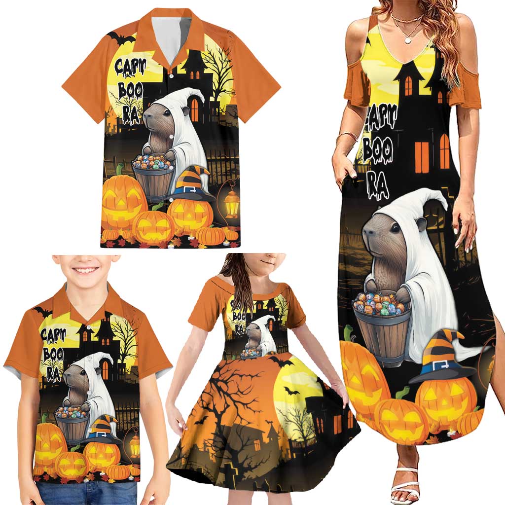 Capy-Boo-Ra Halloween Family Matching Summer Maxi Dress and Hawaiian Shirt Haunted House And Pumpkin Spooky - Wonder Print Shop